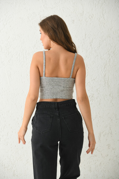 Gray Front Pleated Strap Bustier