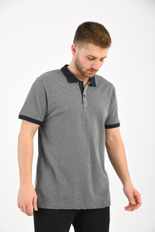 Gray Polo Collar Short Sleeve T-Shirt