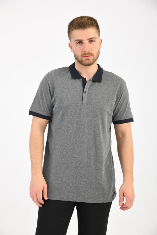 Gray Polo Collar Short Sleeve T-Shirt