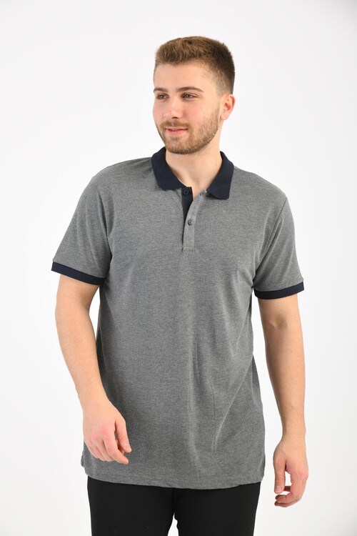Gray Polo Collar Short Sleeve T-Shirt