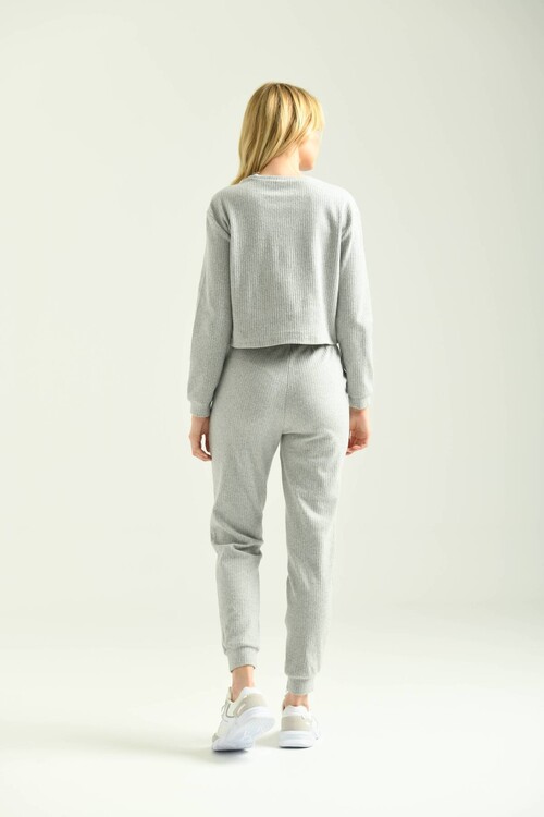 Gray Knitwear Look Knitted Bottom-Top Set