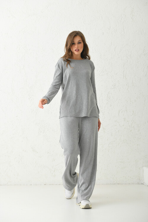 Gray Pajamas Set with Side Slits