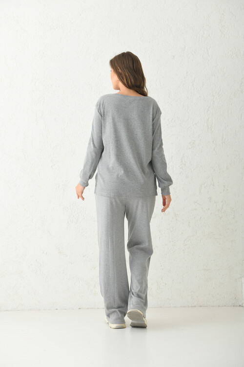 Gray Pajamas Set with Side Slits