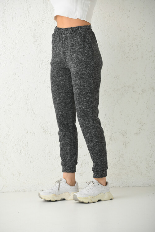 Gray Soft Fabric Elastic Detail Knitted Sweatpants