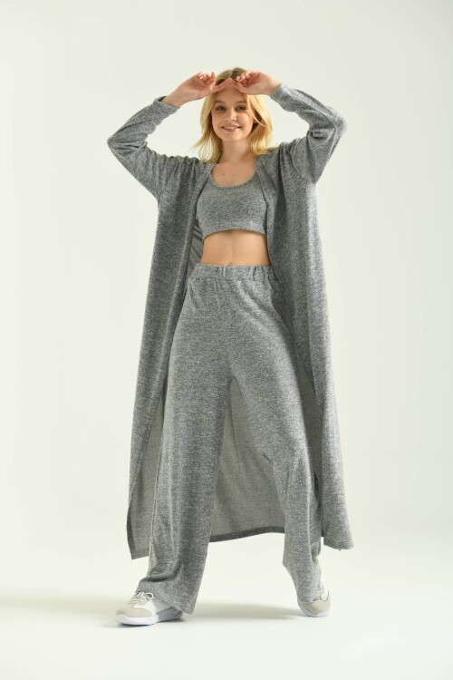 Gray Knitted Maxi Cardigan