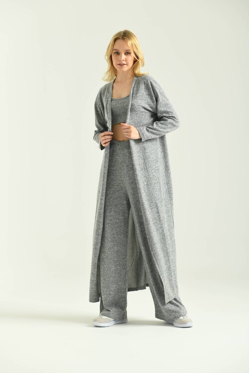 Gray Knitted Maxi Cardigan