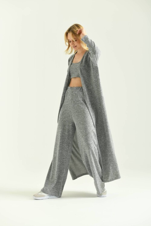 Gray Knitted Maxi Cardigan