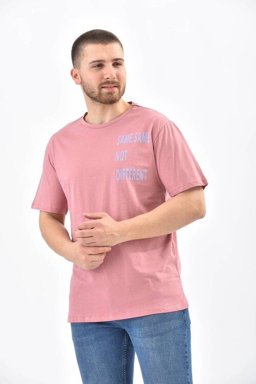 Dried Rose Short Sleeve Print Detailed T-Shirt