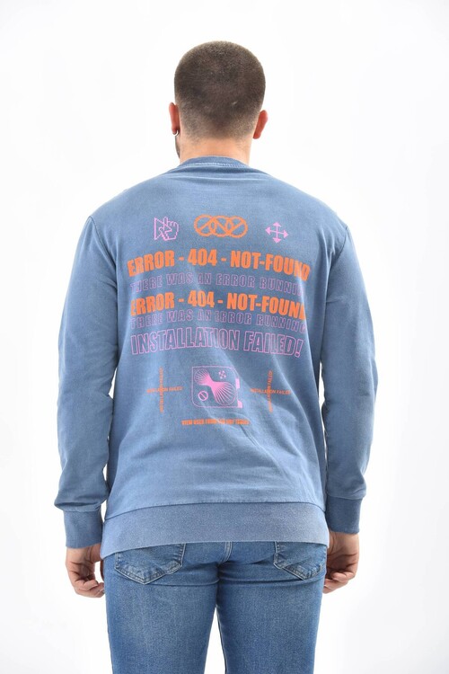 İndigo Kol ve Sırt Baskı Detaylı Sweatshirt
