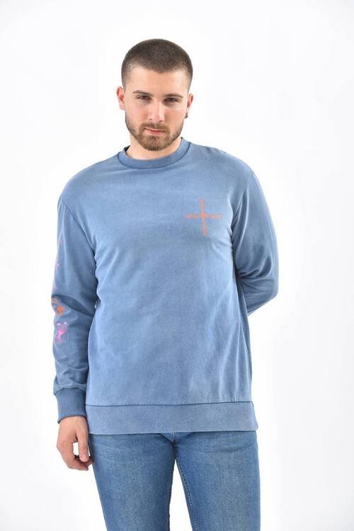 İndigo Kol ve Sırt Baskı Detaylı Sweatshirt