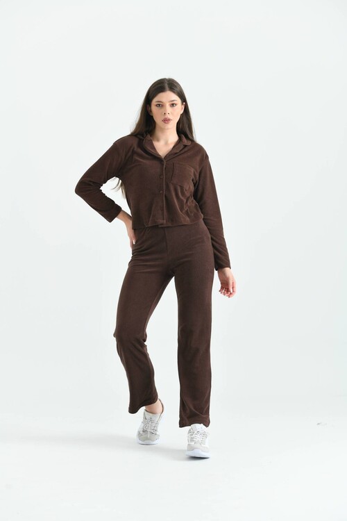 Brown Pocket and Button Detailed Towel Knitted Cardigan