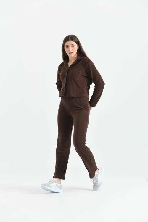 Brown Pocket and Button Detailed Towel Knitted Cardigan