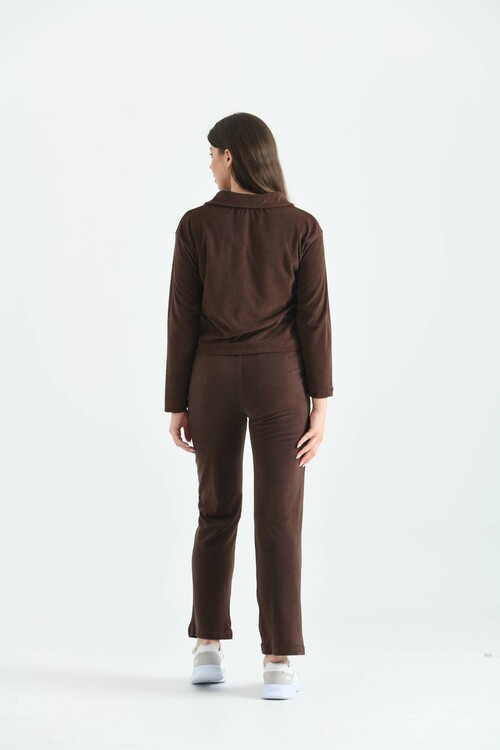 Brown Pocket and Button Detailed Towel Knitted Cardigan