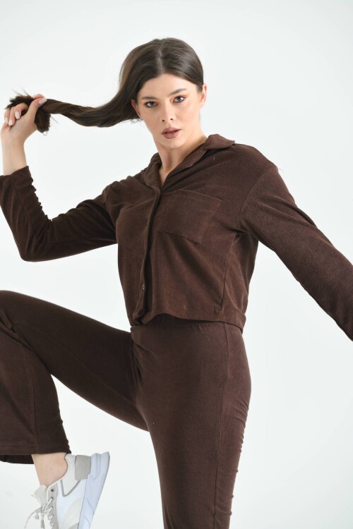 Brown Pocket and Button Detailed Towel Knitted Cardigan