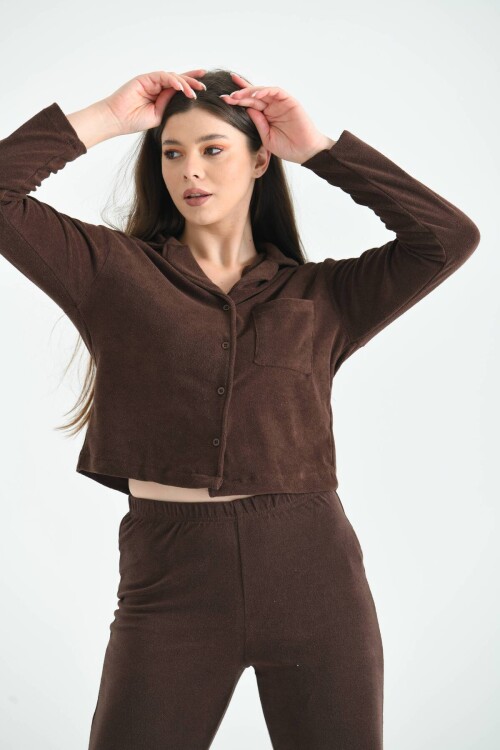 Brown Pocket and Button Detailed Towel Knitted Cardigan