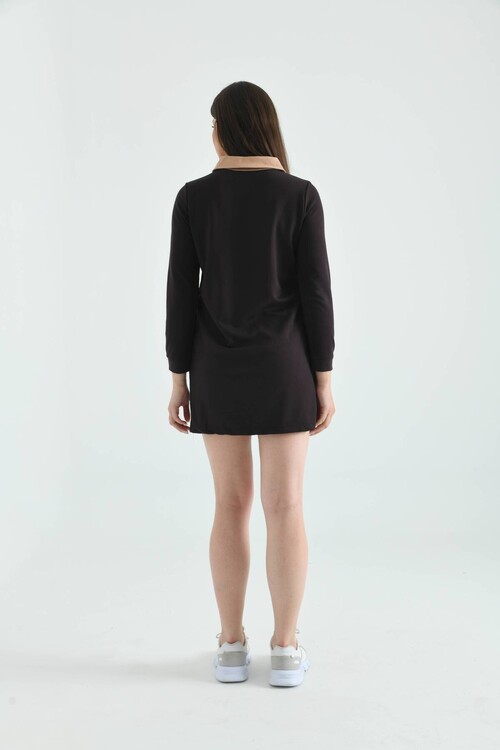 Brown Shirt Collar Mini Knitted Dress