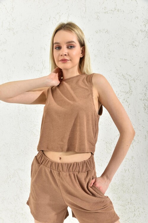 Brown Camisole Shorts Set