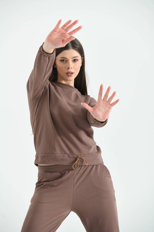Brown Knitted Tracksuit Set