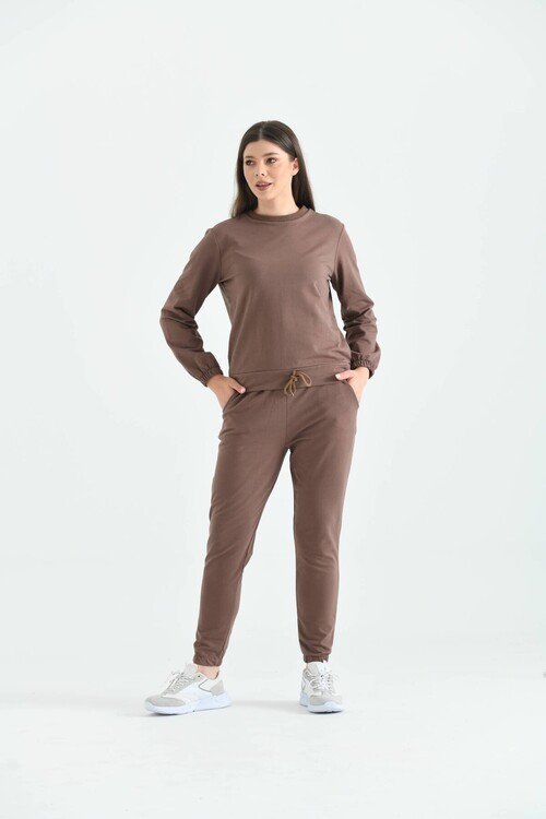 Brown Knitted Tracksuit Set