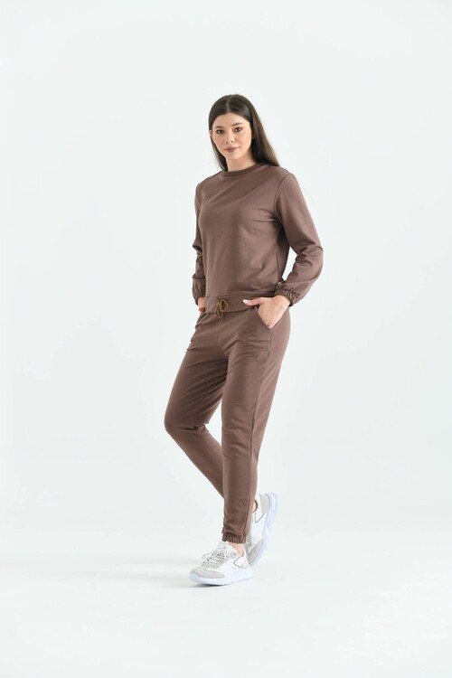Brown Knitted Tracksuit Set
