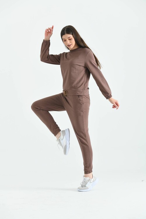 Brown Knitted Tracksuit Set