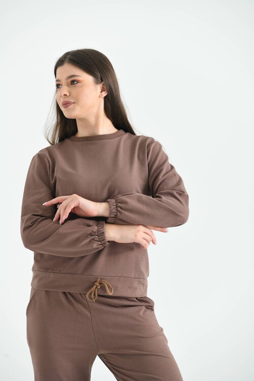Brown Knitted Tracksuit Set