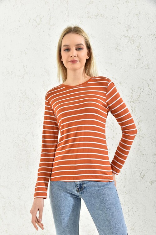 Tile Striped Crew Neck Blouse