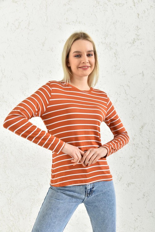 Tile Striped Crew Neck Blouse