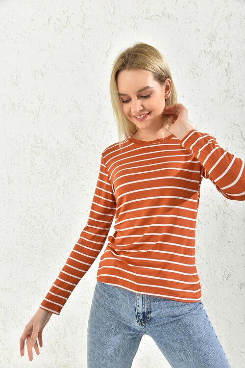 Tile Striped Crew Neck Blouse