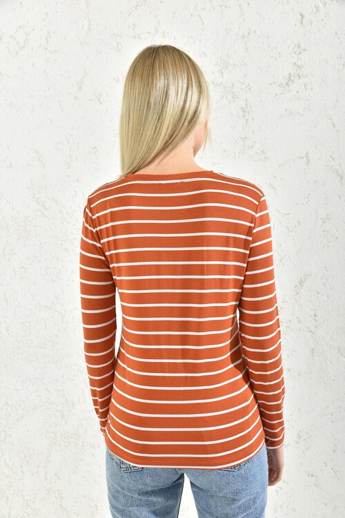 Tile Striped Crew Neck Blouse