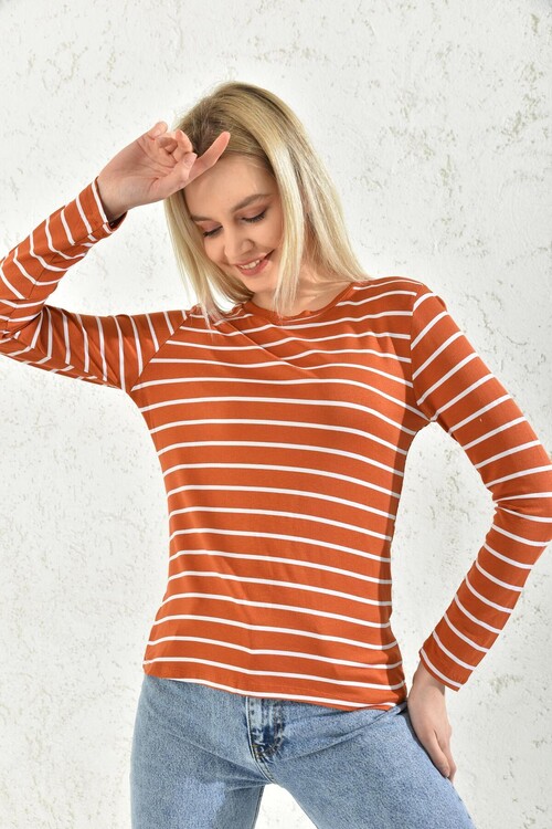 Tile Striped Crew Neck Blouse