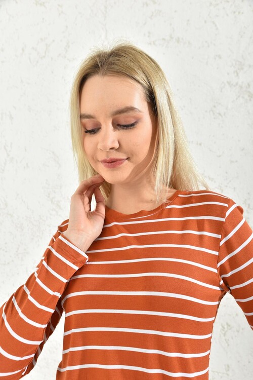 Tile Striped Crew Neck Blouse
