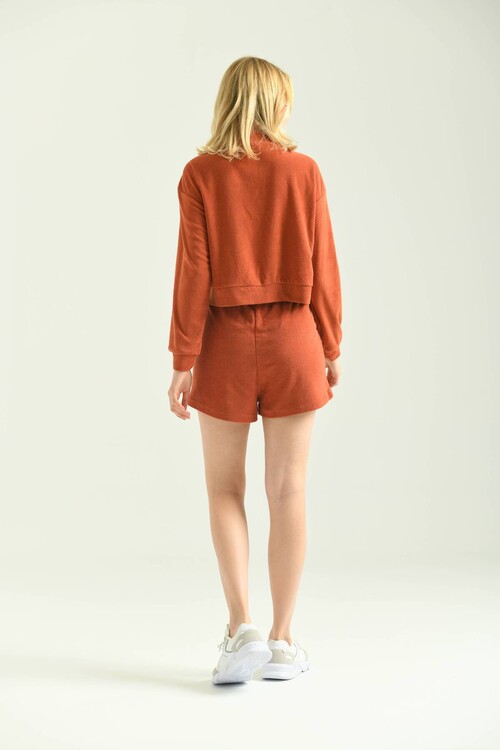 Tile Button Detailed Terry Fabric Shorts