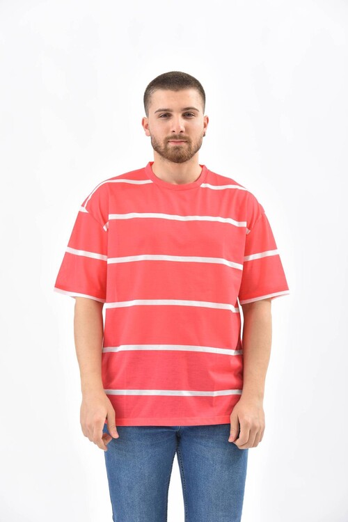 Red Crew Neck Striped T-Shirt