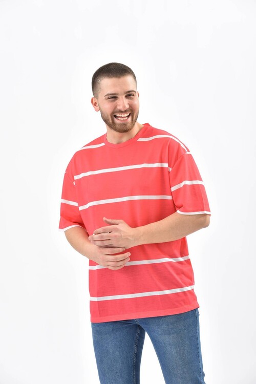 Red Crew Neck Striped T-Shirt