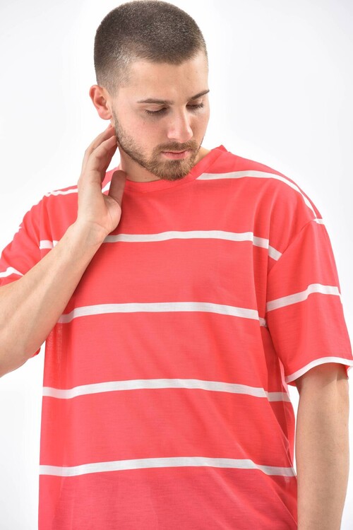 Red Crew Neck Striped T-Shirt