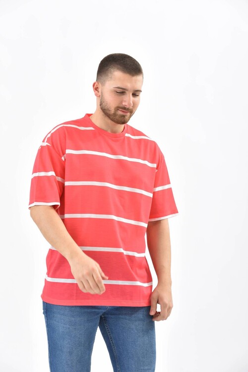 Red Crew Neck Striped T-Shirt