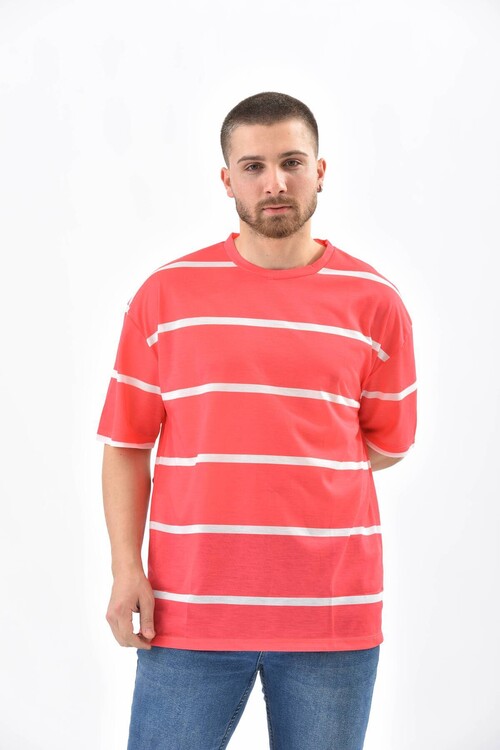 Red Crew Neck Striped T-Shirt