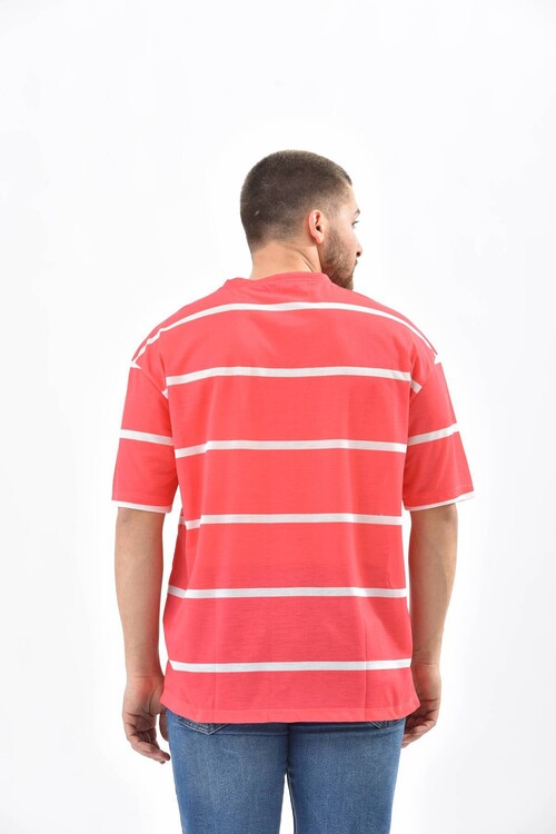 Red Crew Neck Striped T-Shirt