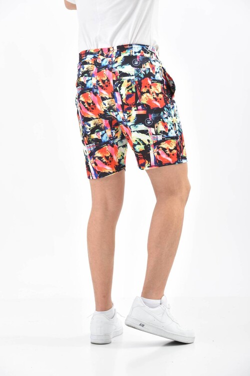 Red Mixed Color Patterned Elastic Shorts