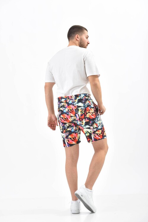 Red Mixed Color Patterned Elastic Shorts