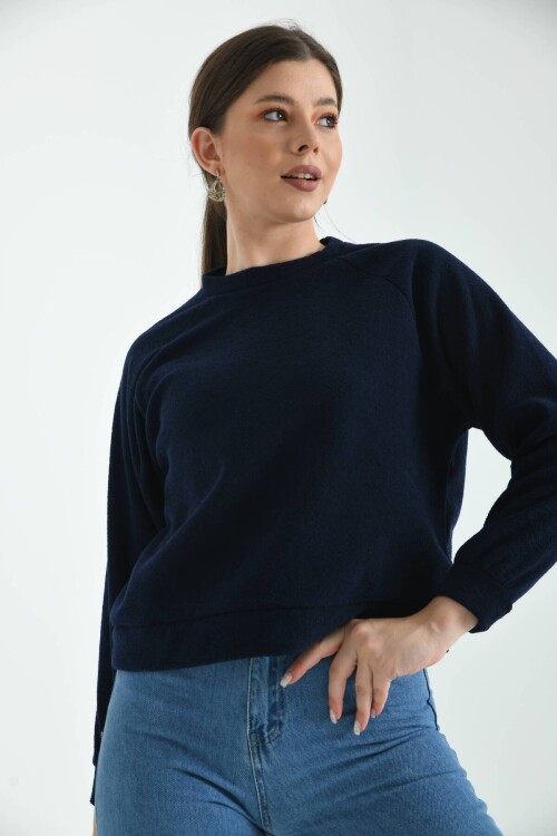 Navy Blue Basic Towel Knitted Sweatshirt