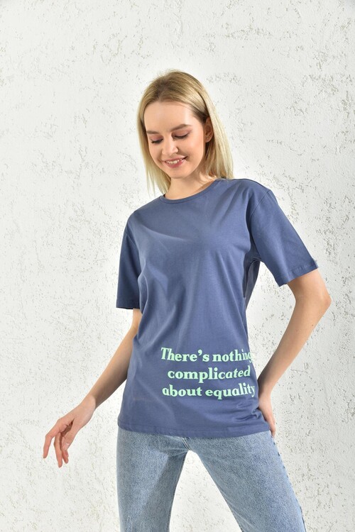 Navy Blue Crew Neck Printed T-Shirt