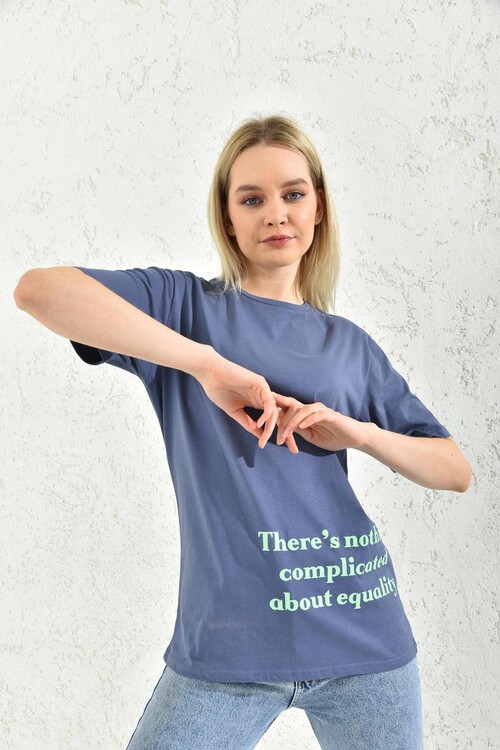 Navy Blue Crew Neck Printed T-Shirt