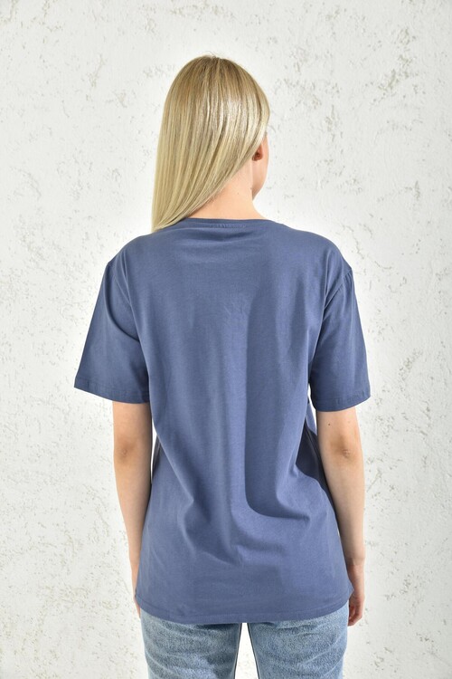 Navy Blue Crew Neck Printed T-Shirt