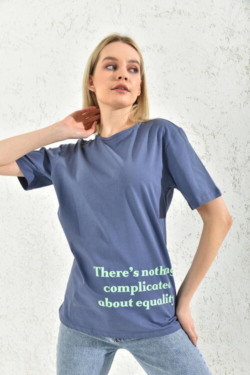 Navy Blue Crew Neck Printed T-Shirt