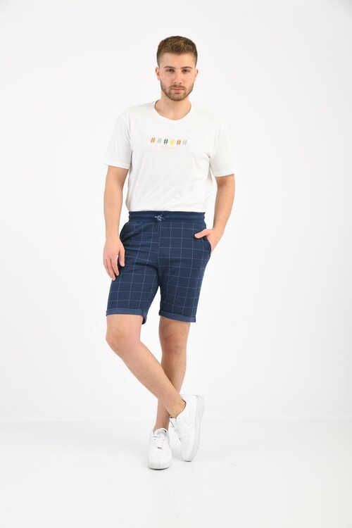 Navy Blue Pattern Printed Two Thread Shorts