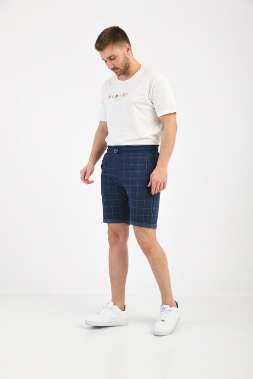 Navy Blue Pattern Printed Two Thread Shorts