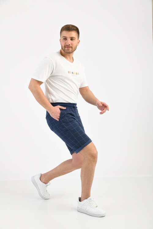 Navy Blue Pattern Printed Two Thread Shorts