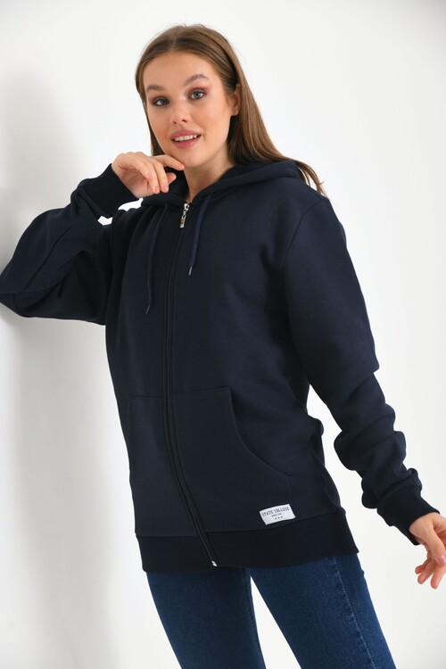Navy Blue Hoodie and Kangaroo Pocket Detailed Sweatshirt